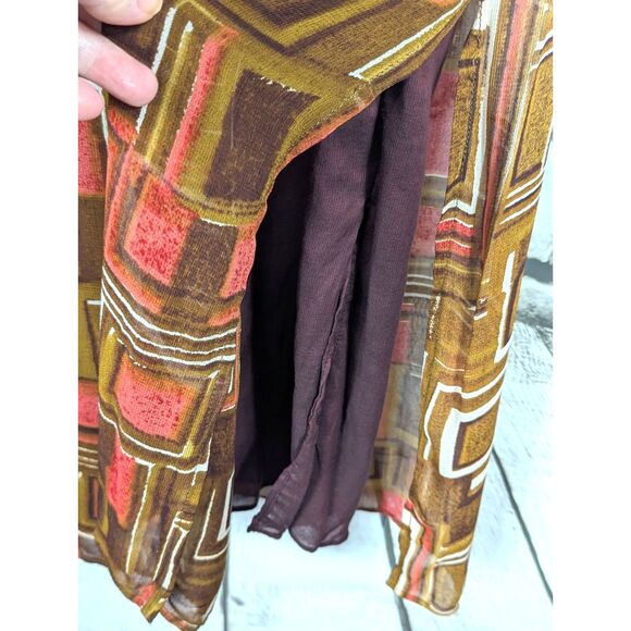 LOLA P. Vintage Geometric Print Maxi Dress Boho Hippie Retro Column Dress Large - Picture 6 of 12